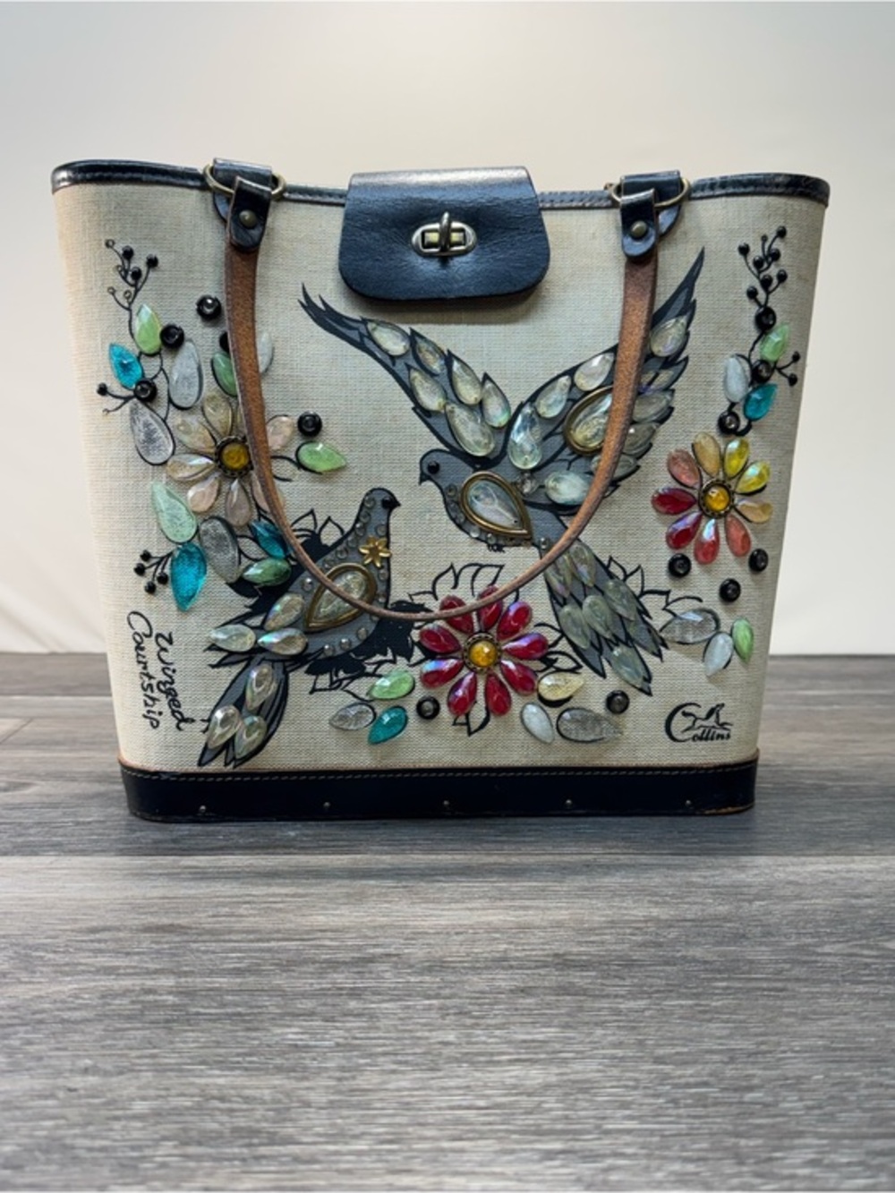 1960 collins vintage Cream and Black Tote Bag